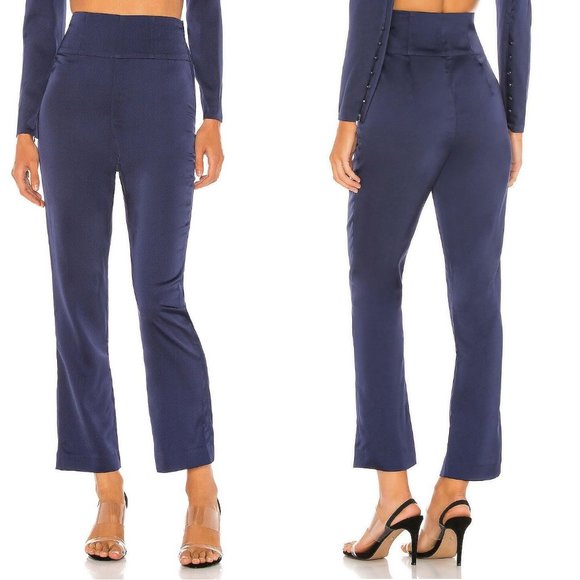 NBD Revolve Satin Fleur Trouser DressPants In Blueberry Small - Picture 8 of 16
